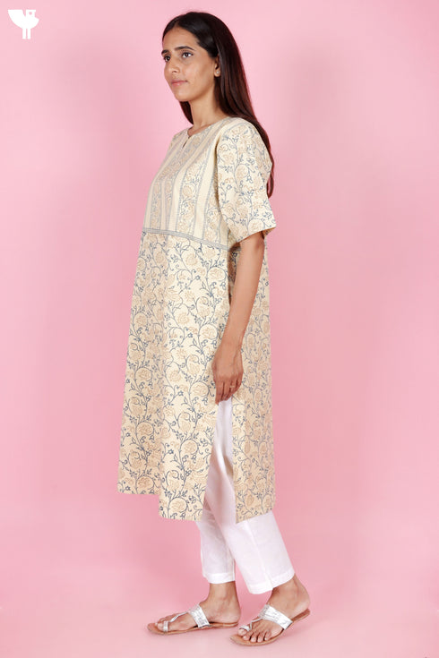 Twill Kurta In Block Print